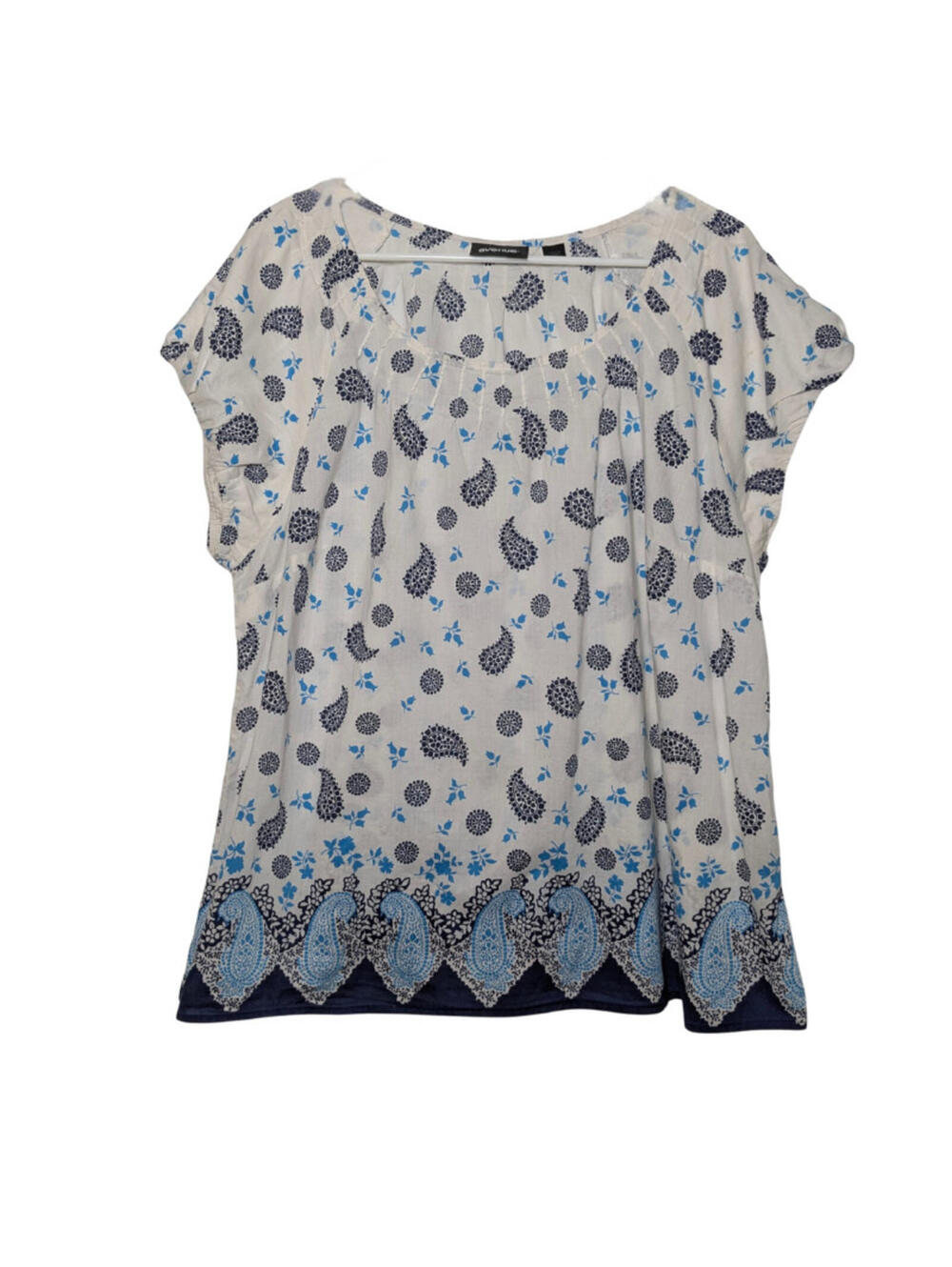 Avenue Women's Paisley Floral Blouse, Blue White, Plus Size 22/24, 100% Cotton
